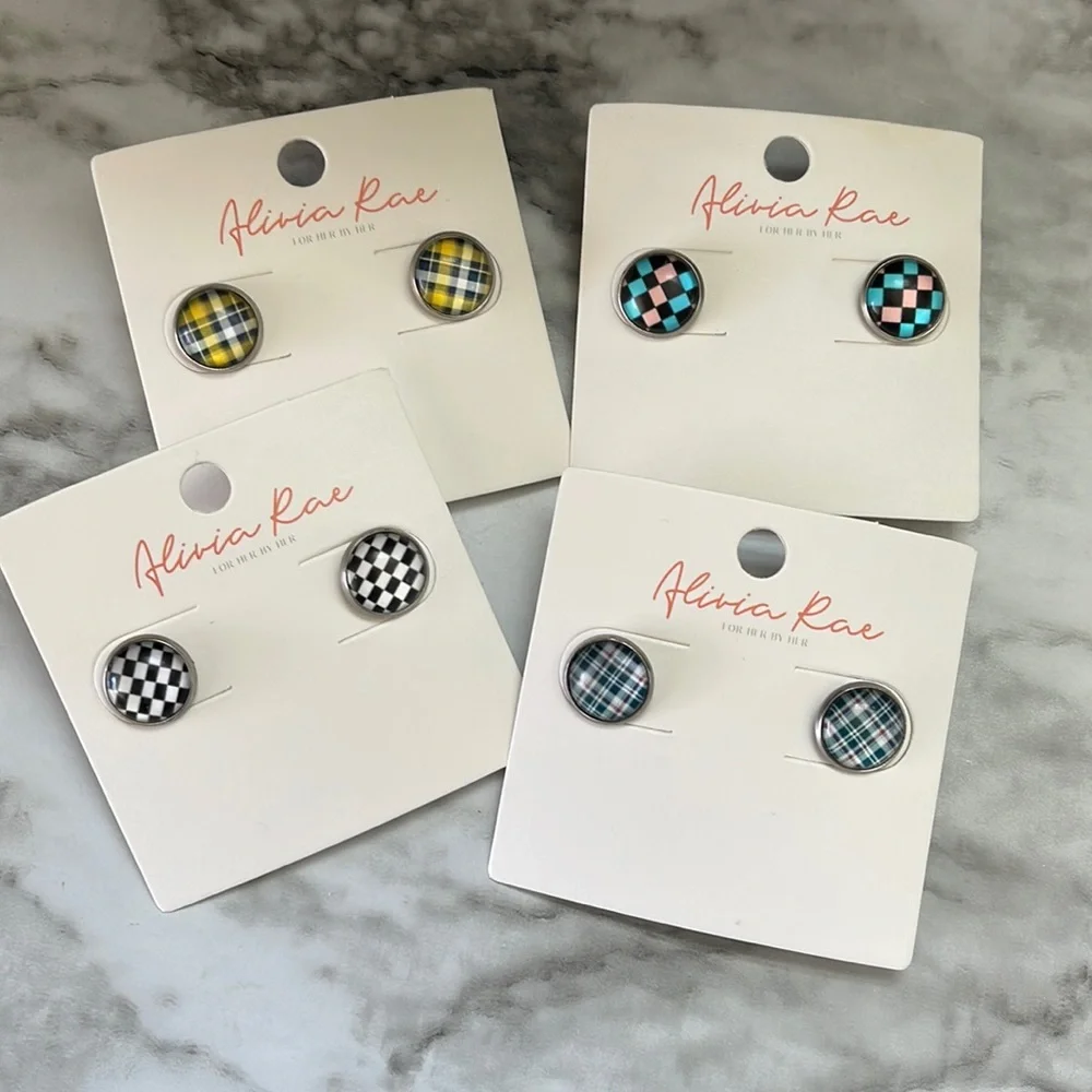 Alivia Rae Checkered Earrings Set - Multicolor - Picture 1 of 4